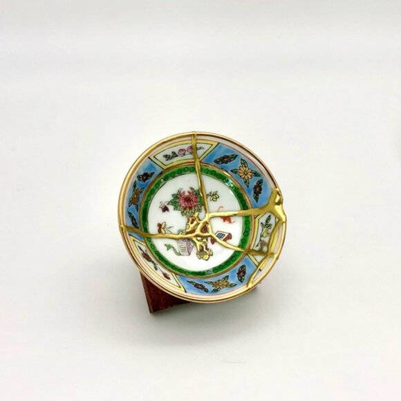 Kintsugi Bowl Chinese Vtg Jingdezhen Mini Gold Crack Japanese Art Growth Gift - Picture 8 of 11